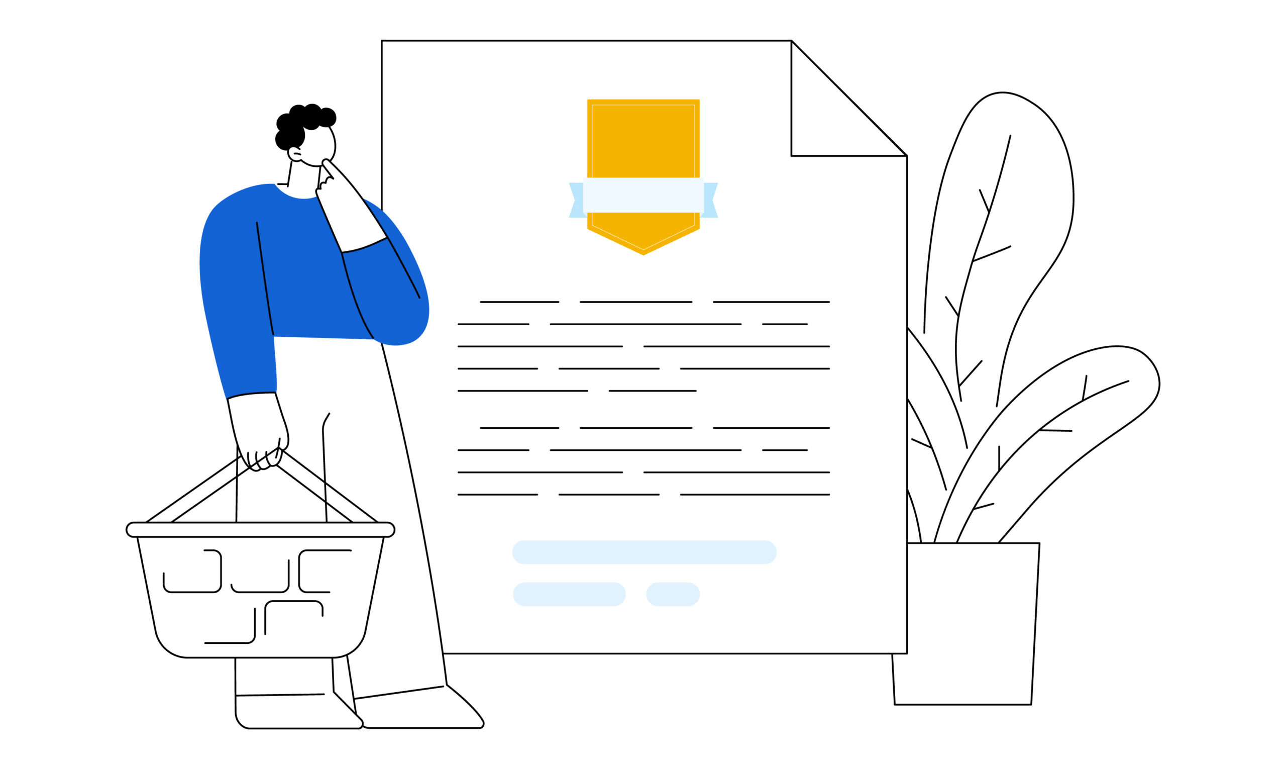 abstract art of person looking at advertisement with badge