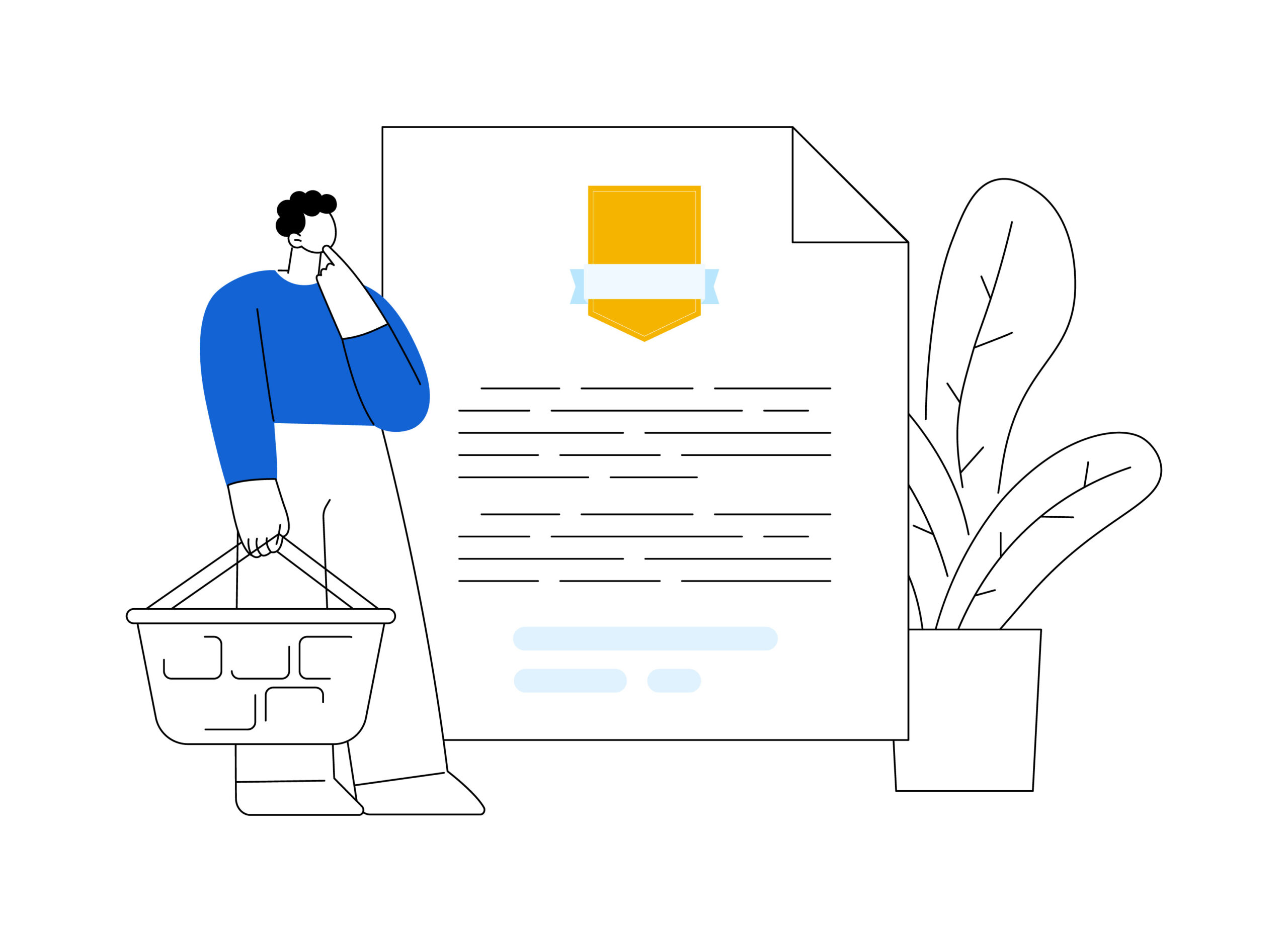 abstract art of consumer looking at an advertisement with a badge