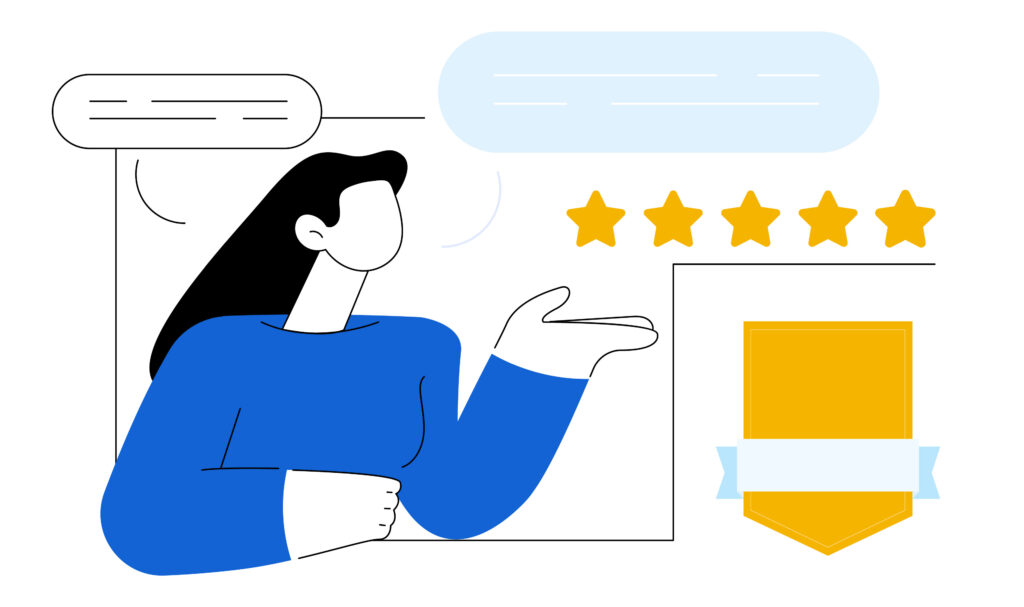 Abstract art of person approving of reviews and badge
