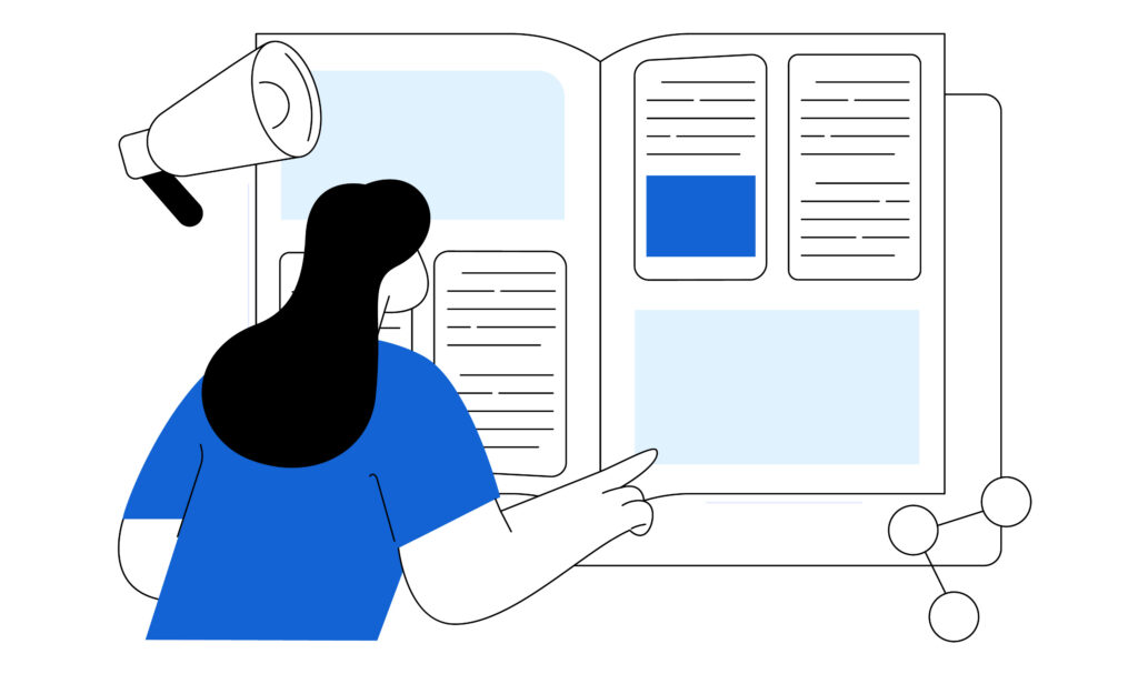 Abstract art of consumer reading information.